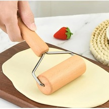 Yazıcı Ahşap Saplı Mini Merdane, Bambu Pizza Hamur Açma Rulosu, Paslanmaz Çelik, 9x16 Cm, 4.5 Cm Silindir Çap