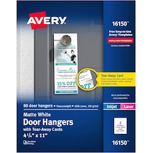 Avery Kapı Elbise Askısı Aufreissbare Kart, Beyaz Mat, 10,8 X 27,9 Cm, 80 Adet 16150