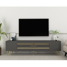 Aşkabat Tv Sehpası Tv Ünitesi 150 Cm Antrasit Altın