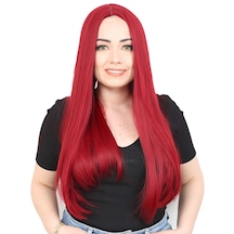 Fiber Sentetik Uzun Düz Peruk / Kızıl - Zmff-739603 Renkli