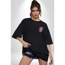 Uzay Aracı Roket Siyah Oversize Unisex Ön Sol Yan Minimal Baskılı Tişört Koyu Siyah