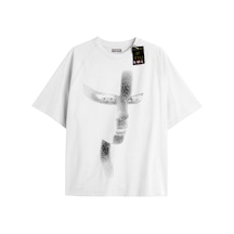 Flood Of Style Beyaz Oversize T-shirt Yarım Yüzz Özel Tasarım