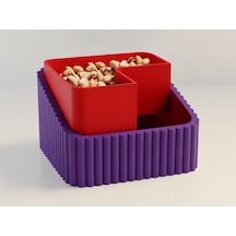 3d Baskı Fıstık Kasesi - Çift Hazneli Kabuk Ayırıcı Sunum Kasesi - Mor Kırmızı Çok Renkli