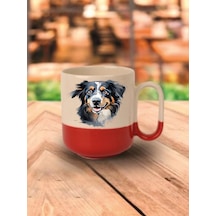 Sevimli Köpekli Kırmızı Tabanlı Kupa Bardak Sevgiliye Hediye - Seramik Çay, Kahve Hediyelik Bardağı Beyaz