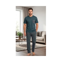 Pijamask Erkek Antrasit Ekose Desenli Cepli Düğmeli Kısa Kollu Pijama Takımı Antrasit
