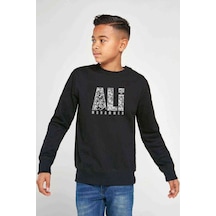 Tshirthane Muhammed Ali Write Boks Baskılı Unisex Çocuk Siyah Sweatshirt