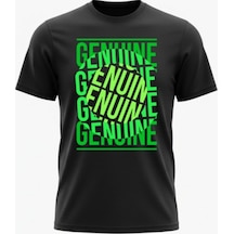 Urbantrendstore Unisex Beyaz Genuine Baskılı Oversize Fit Rahat Geniş Salaş T-shirt Günlük Tişört Siyah