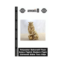 Polyester Dekoratif Taçlı Aslan Figürü Modern Figür Görkemli Biblo Tarz Obje