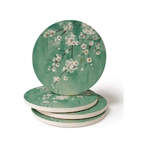 Coasterstone Cam Göbeği Vişne Çiçeği Bardak Altlıkları, İçecekler İçin, Dörtlü Set Genel