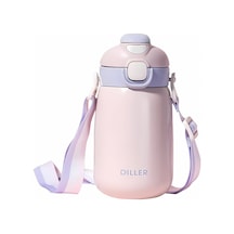 Diller 9073 420ml Pembe Tek Kapak Çift Kullanım Pipetli/pipetsiz 420ml Askılı Çelik Su Matarası 6 Saat Sıcak/soğuk
