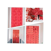 Ekstra Metalize Kırmızı Renk Disko Dikdörtgen Kesim Kapı Perdesi Dekorasyon 1x2 Metre 5047 +0