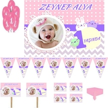Tavşan Temalı Doğum Günü Süsleme Ve Magnet Set, 1 Yaş Doğum Günü Çok Renkli
