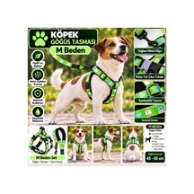 Senye Köpek Göğüs Tasması Seti Reflektörlü M Beden - Yeşil Desenli Göğüs 45-65 Cm Çok Renkli
