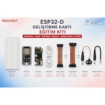 MASROKİT ESP32-D WiFi + Bluetooth Geliştirme Kartlı Eğitim Kiti (Breadboard + Jumper + Kablo+ Güç Modülü)