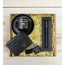 Bk Gift Kişiye Özel İsimli Baba Temalı Siyah Türk Kahvesi Fincanı&metal Kalem&çakmak&kartlık Cüzdan Hediye Seti, Sevgiliye Hediye-4, Babaya Hediye, Ba