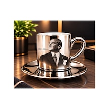 6 Lı Atatürk Portreli Aynalı Gümüş Porselen Türk Kahvesi Fincan Takımı Ve Altlığı 12 Parça Özel Tasarım Set Gümüş - 943383620 Gümüş
