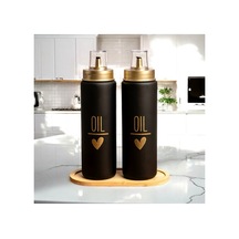 Bambu Standlı 2 Li Damlatmaz Kapaklı Siyah Cam 550 Ml Oil Yağdanlık Yağlık Set Siyah 691500954 Siyah