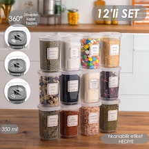 Porsima 1060 Döner Kapaklı Baharatlık Seti 12'li 350 CC Şeffaf