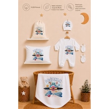 Pia Baby İsme Özel Hastane Çıkışı %100 Pamuk Erkek Bebek Organik Baskılı Tulum Set Keseli Hediyelik 2048tybk0x Krem