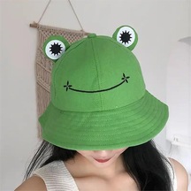 Yeşil Kurbağa Gözlü Bucket Şapka - Kadın