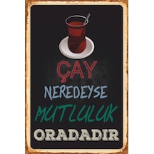 çay neredeyse mutluluk oradadır retro ahşap poster