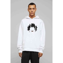 Anime My Hero Baskılı Beyaz Erkek Örme Kapşonlu Sweat