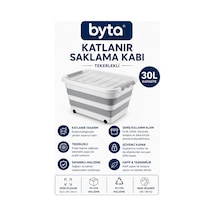 30 Litre Tekerlekli Katlanır Saklama Kutusu Oyuncak, Giysi Ve Ev Düzenleme Organizeri Kapaklı Gri/beyaz Gri