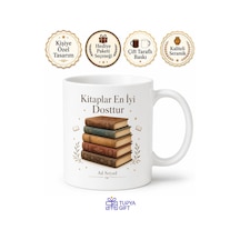 Kitaplar En İyi Dosttur Yazılı Baskılı Kupa Bardak Kitap Severlere Hediye Beyaz / Çok Renkli