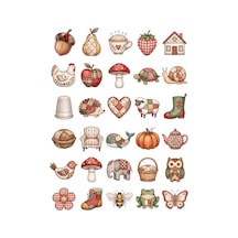 30 Adet Vintage Kırkyama Dikiş Sticker Seti - Ajanda, Defter, Laptop Çok Renkli