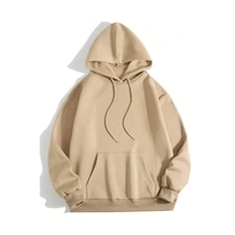 Suma Erkek Bej Düz Kapüşonlu Sweatshirt