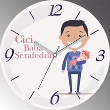 Kişiye Özel Cici Baba Çap 30cm Sessiz Akar Bombeli Gerçek Cam Duvar Saati Siyah