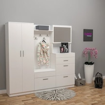 Evistro Aynalı Krem Gordoba Portmanto Mdf Beyaz