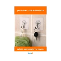 Kendinden Yapışkanlı Şeffaf Çok Amaçlı Kanca 5'li Paket 1 Adet