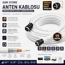 15 Metre Premium Anten Kablosu %100 Bakır İç İletken Contalı Black F Konnektör Çakılı Koaksiyel Tv Uydu Kablosu