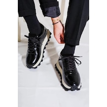 Shoetyle - Siyah Hakiki Açma Deri Bağcıklı Erkek Sneaker 115-k556-1320 Siyah