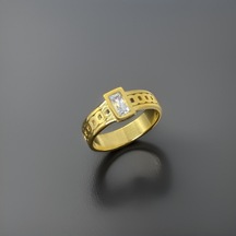 Özel Zirkon Taşlı İşleme Model Gold Renk Parlak 316l Antialerjik Kadın Çelik Yüzük-9084021785932 Gold