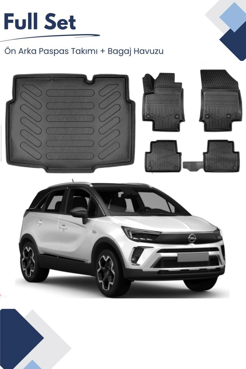 Opel Crossland 2018-2019-2020-2021-2022-2023-2024-2025 Model Tam Uyumlu Paspas+üst Bagaj Havuzu Seti