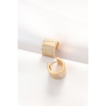 Pirinç Gold Renk Taşlı Minimal Küpe Tj-bkp8890 Altın - Çok Renkli