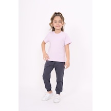 Toontoy Kids Toontoy Kız Çocuk Bisiklet Yaka Kısa Kollu Tişört Açık Lila
