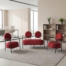 Venüs 2+1+1 Soft Kumaş Ofis & Büro İş Yeri Bekleme Koltuğu Takımı Siyah Metal İskelet - Kırmızı
