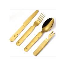 Piknik Gümüş Eşya Altın Kamp Çatal Bıçak Kaşık Şişe Açacağı 4 Parça Çatal Bıçak Takımı Alet Seti Açık Hava Mutfağı Günlük Kullanım İçin Katlanabilir Kolay Temizlenir Diğer