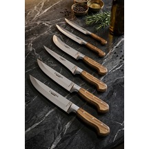 Lazbisa Mtf-038 Hand Craft Mutfak Bıçak Seti Et Ekmek Sebze Bıçağı 6 Lı Set Günlük Kullanım Kahverengi