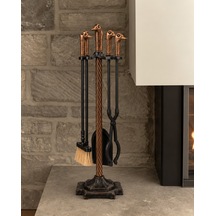 Ördek Başlıklı Bronz 4 Parça Şömine Maşa Takımı