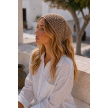 Kahverengi Fileli Örgü Bandana Kadın Bağlamalı Saç Bandı Hafif Esnek Günlük Bandana Kahverengi - 884327932 Kahverengi
