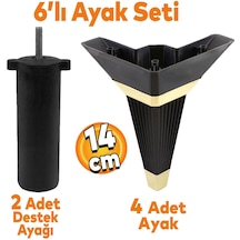 Alcazar Köşe 6'lı Set Mobilya Tv Ünitesi Çekyat Koltuk Kanepe Destek Ayağı 14 Cm Siyah M8 Civatalı