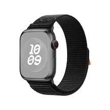Caseonn Apple Watch Uyumlu Ultra Kordon Dikişli Spor Cırtlı Kumaş Kayış Siyah