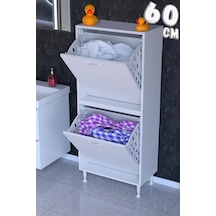 Deniz 2 Katlı Kirli Sepeti, Çok Amaçlı Banyo Dolabı - 60 X 138 X 32,5 Cm 60 Cm