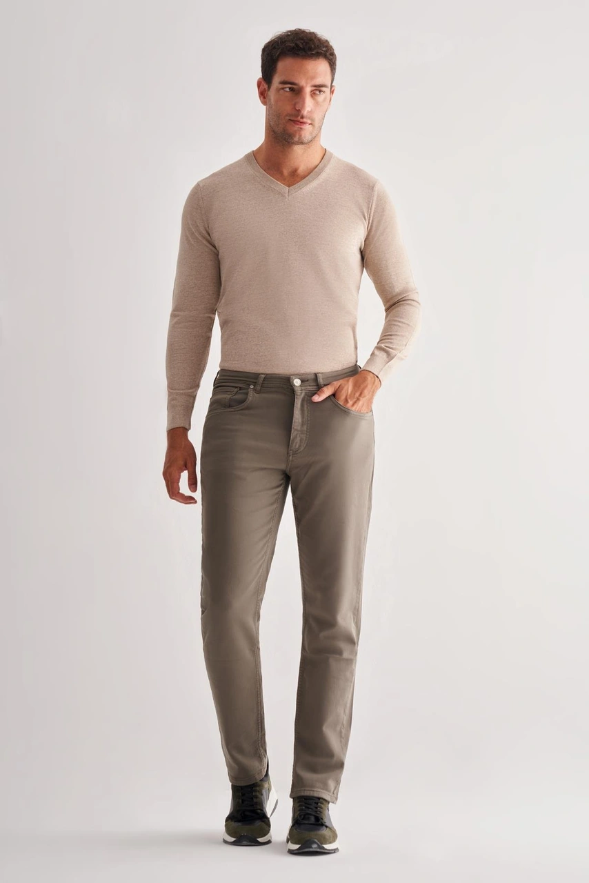 İmza Haki 5 Cep Düz Paça Pamuklu Slim Fit 5 Cep Casual Pantolon 1003255322 Haki