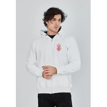 Suma Beyaz Unisex Baskılı Kapşonlu Fermuarlı Sweatshirt L Beden