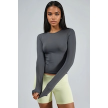 Hiccup Busem Slim Fit Yuvarlak Yaka Uzun Kollu Bluz Koyu Gri